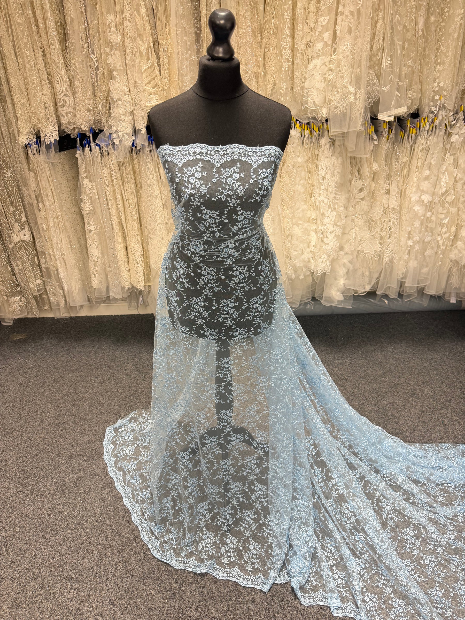Sky Blue Embroidered Lace - P615