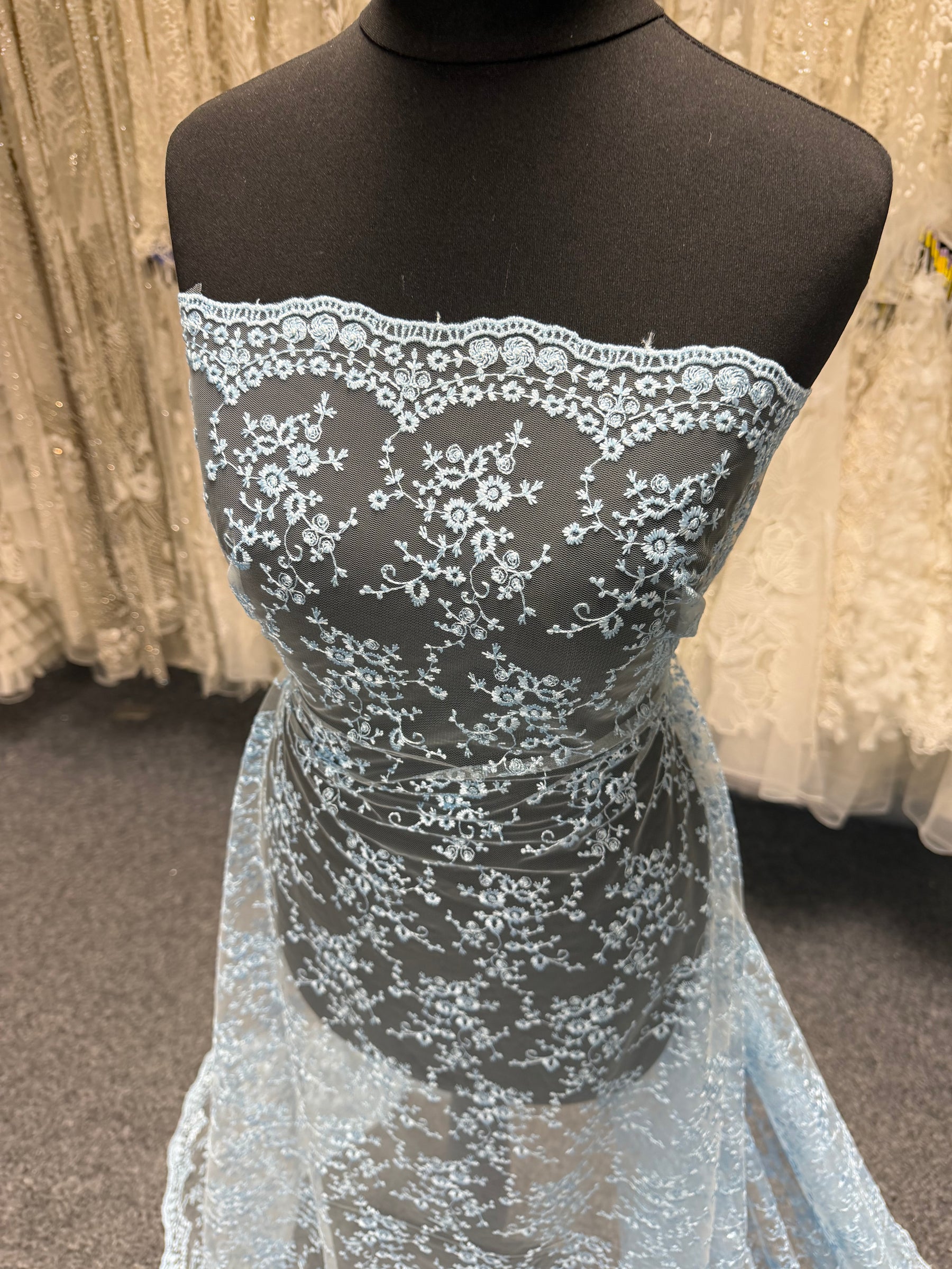 Sky Blue Embroidered Lace - P615