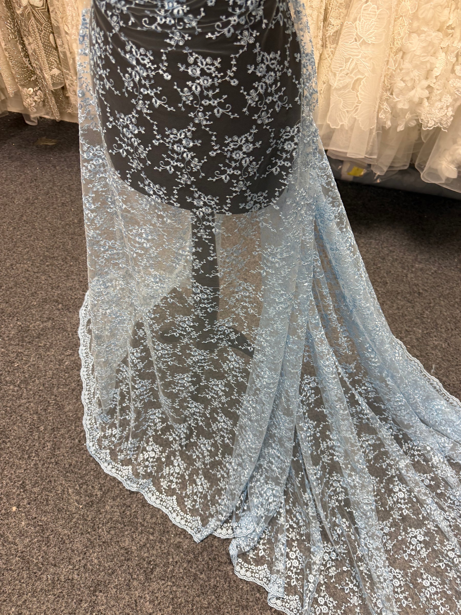 Sky Blue Embroidered Lace - P615