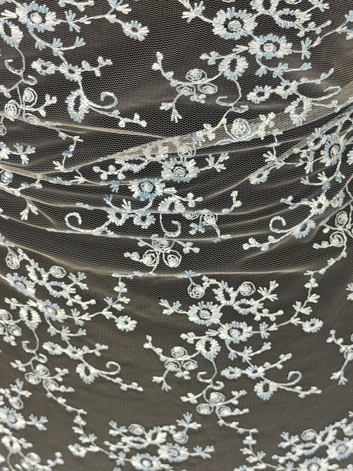 Sky Blue Embroidered Lace - P615