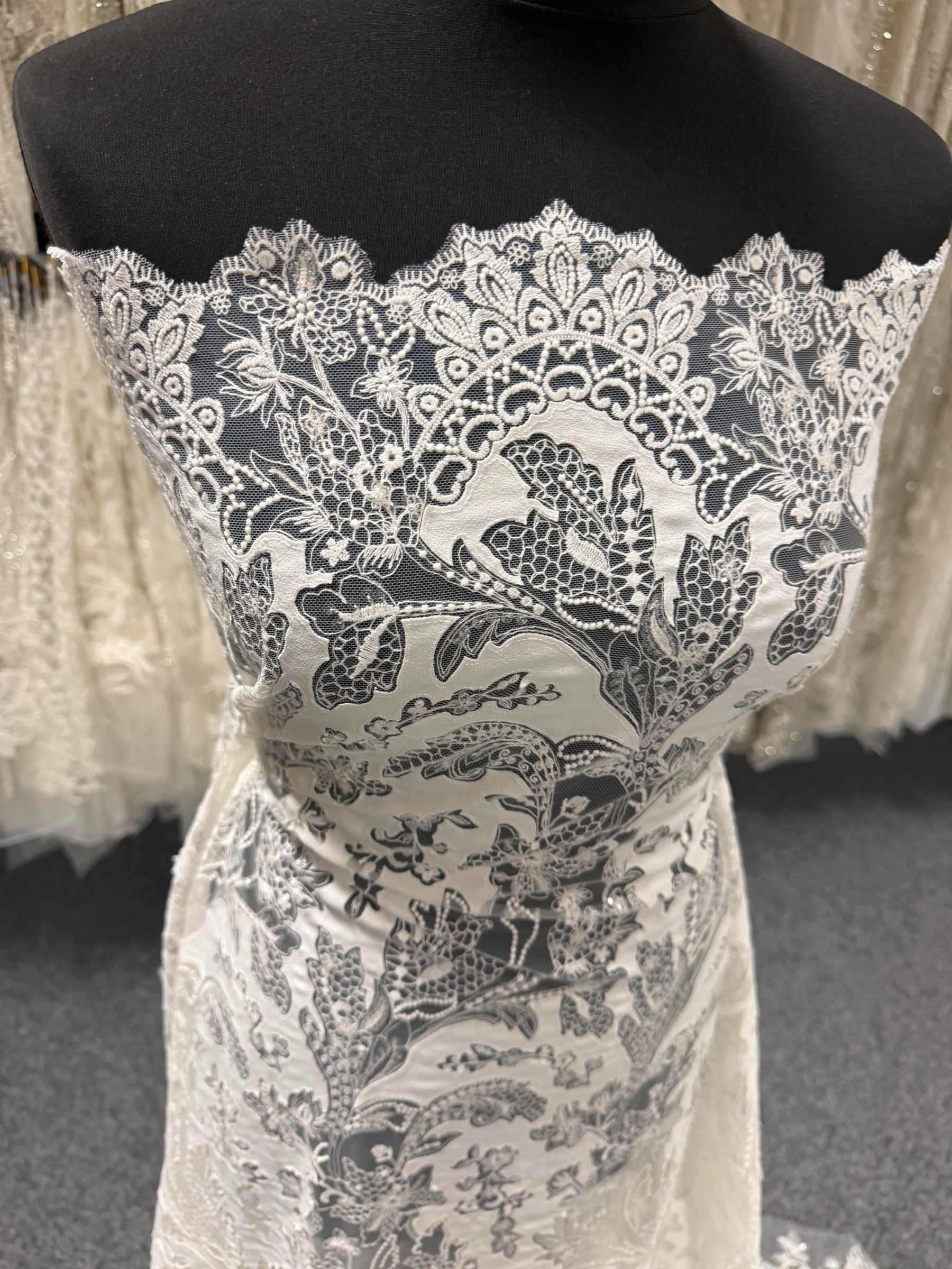 Ivory Fabric Embellished Embroidery Lace - EB3039
