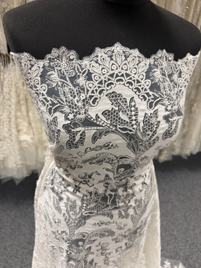 Ivory Fabric Embellished Embroidery Lace - EB3039
