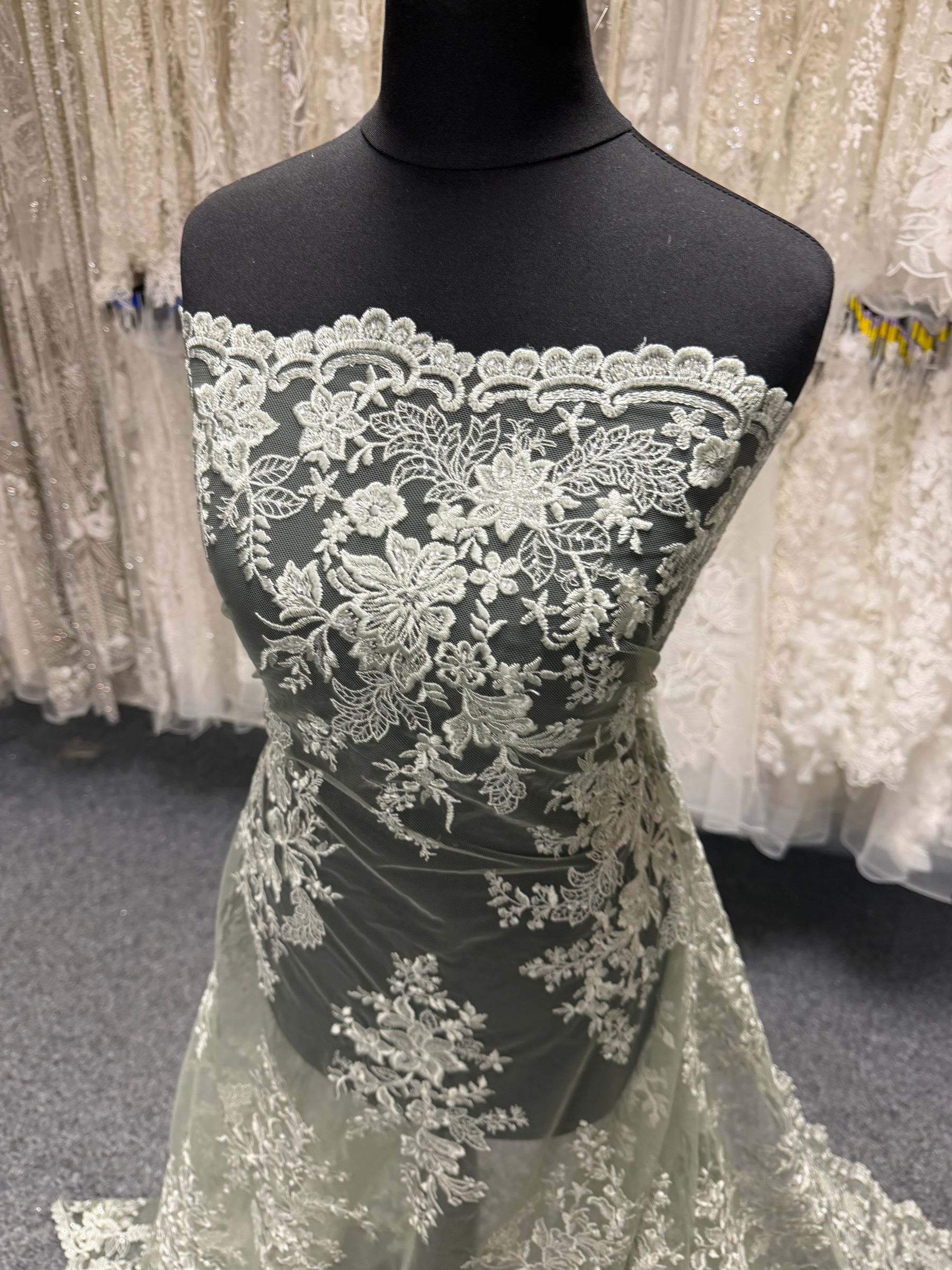 Willow Green Sequin Lace - EB3064