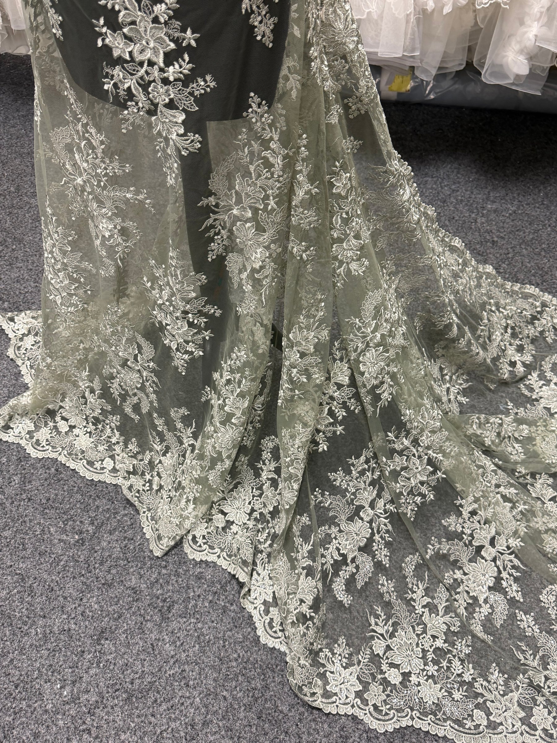 Willow Green Sequin Lace - EB3064