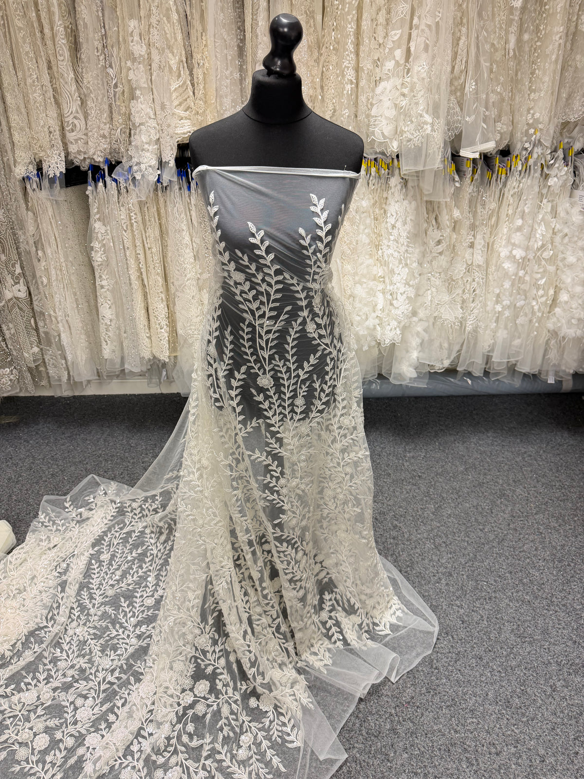 Ivory Embroidered Beaded Tulle - EB1097