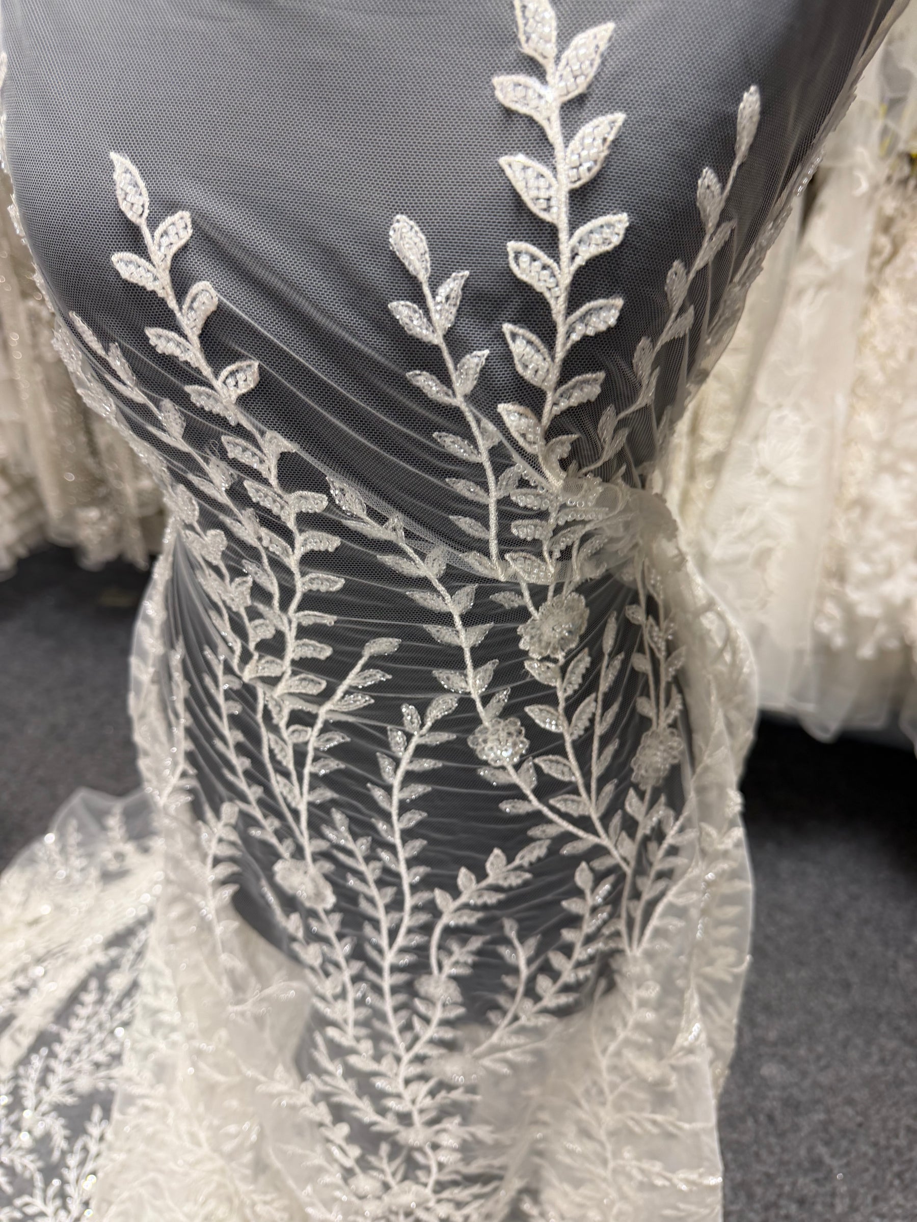Ivory Embroidered Beaded Tulle - EB1097
