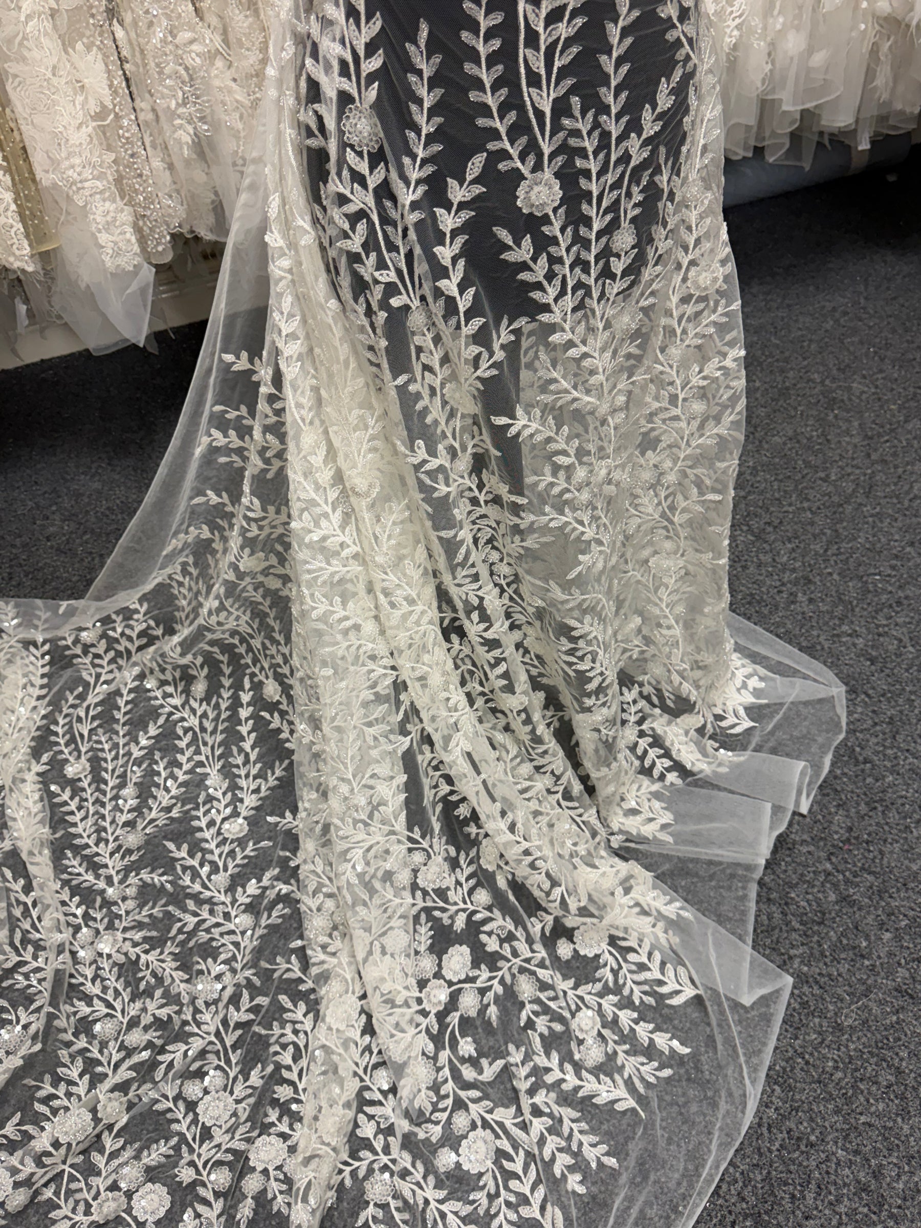 Ivory Embroidered Beaded Tulle - EB1097