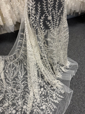 Ivory Embroidered Beaded Tulle - EB1097