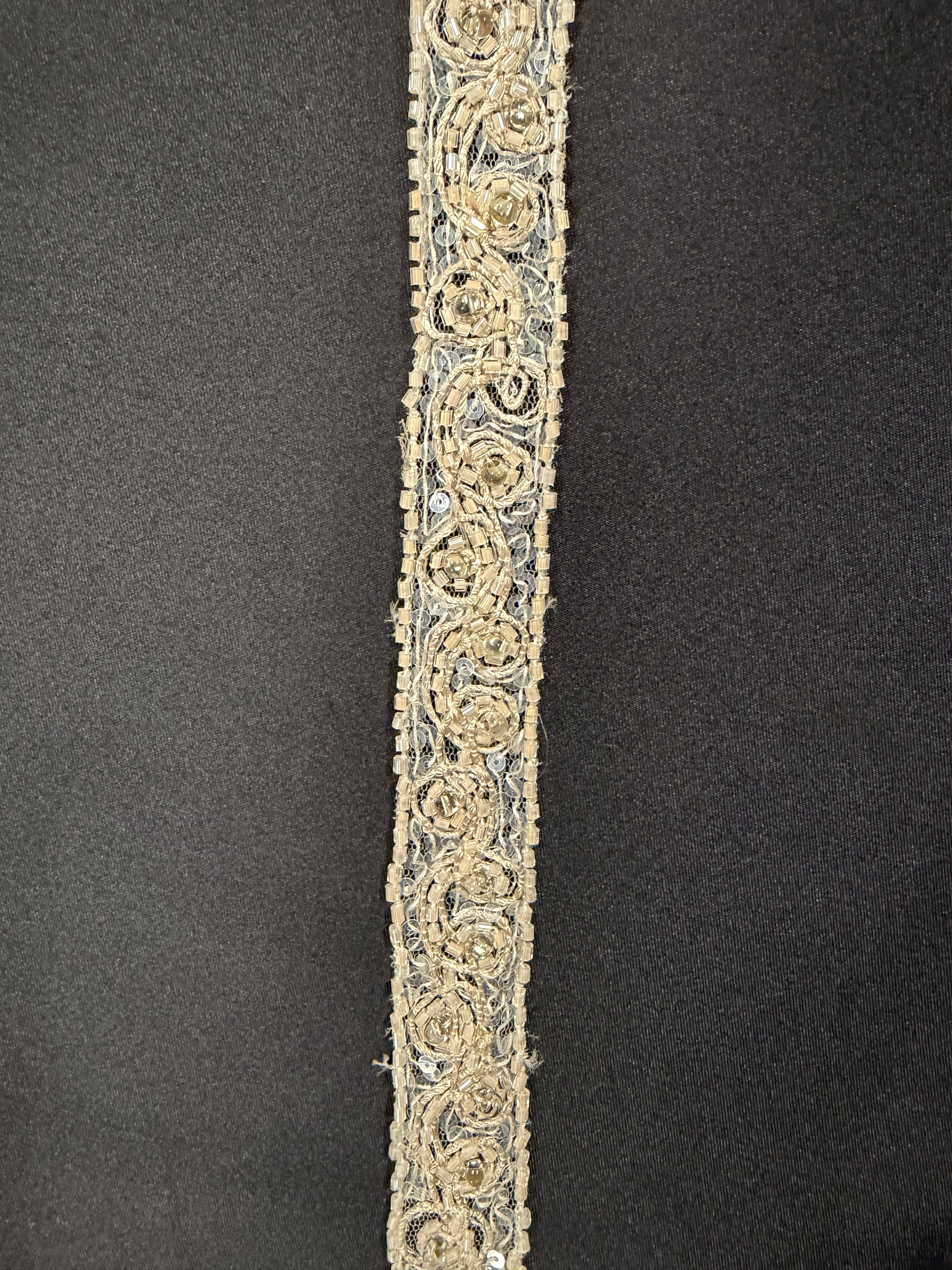 Coffee Beaded Lace Trim - T80
