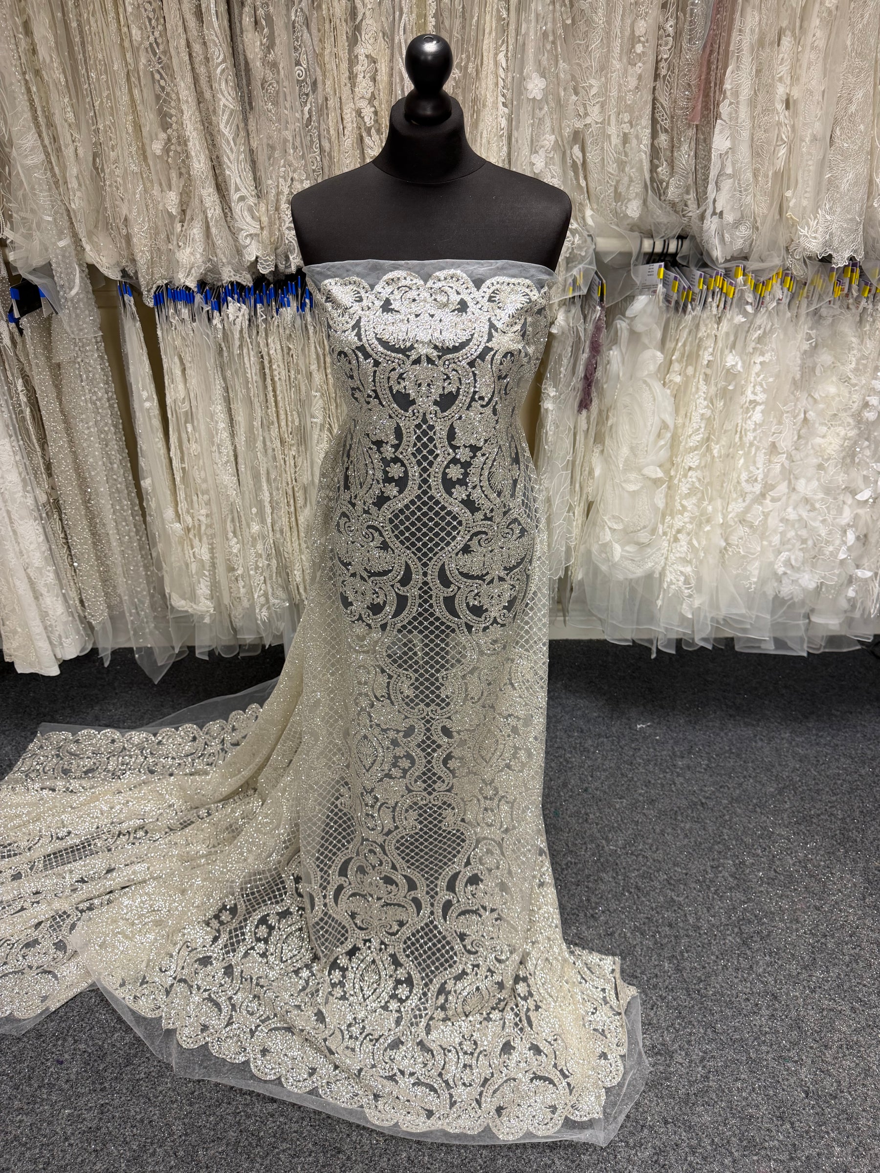 Ivory Latticed Glitter Tulle – Ballgown