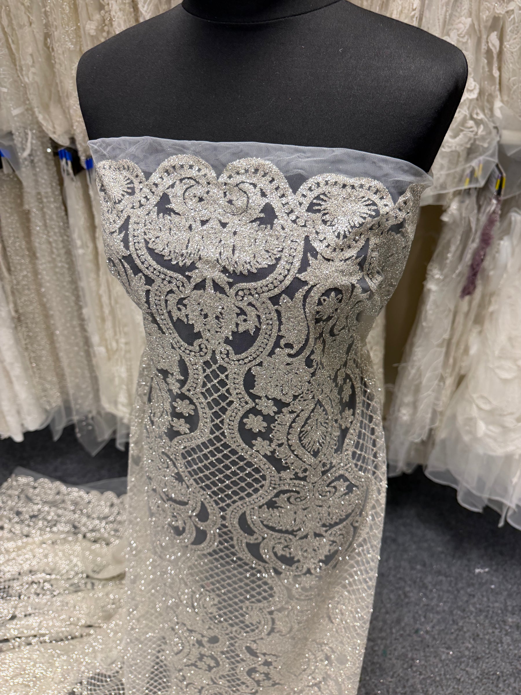 Ivory Latticed Glitter Tulle – Ballgown