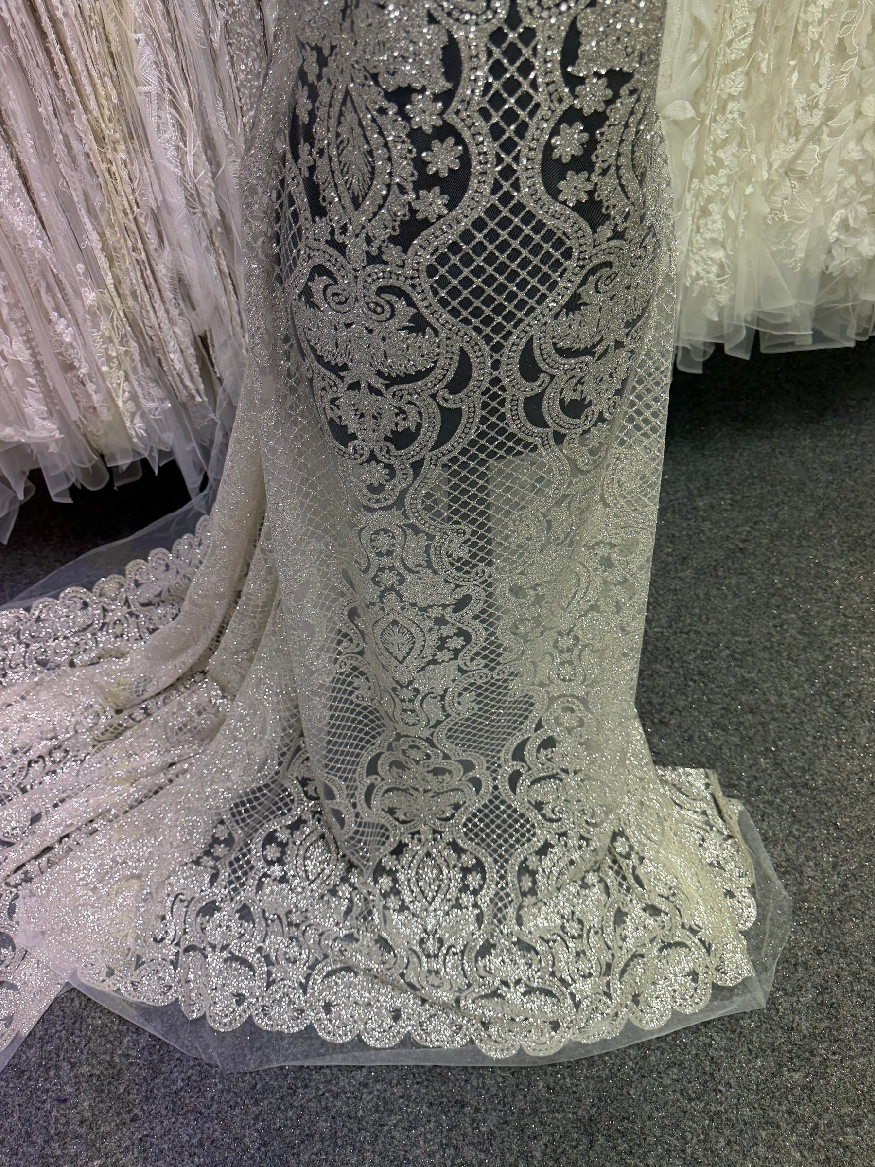 Ivory Latticed Glitter Tulle – Ballgown