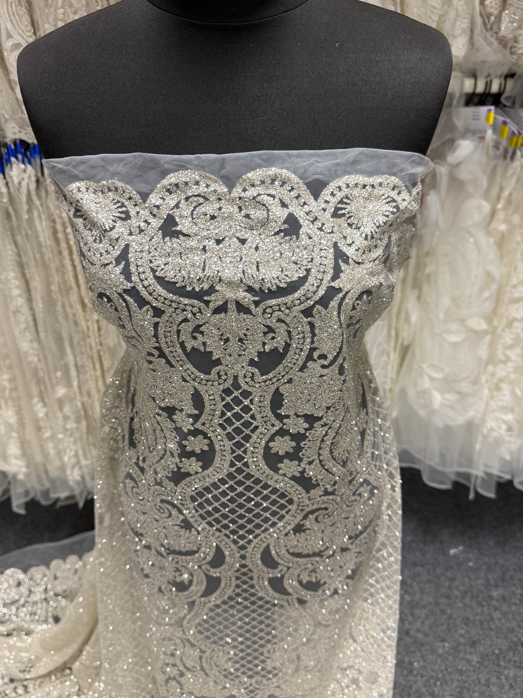 Ivory Latticed Glitter Tulle – Billie (CF)