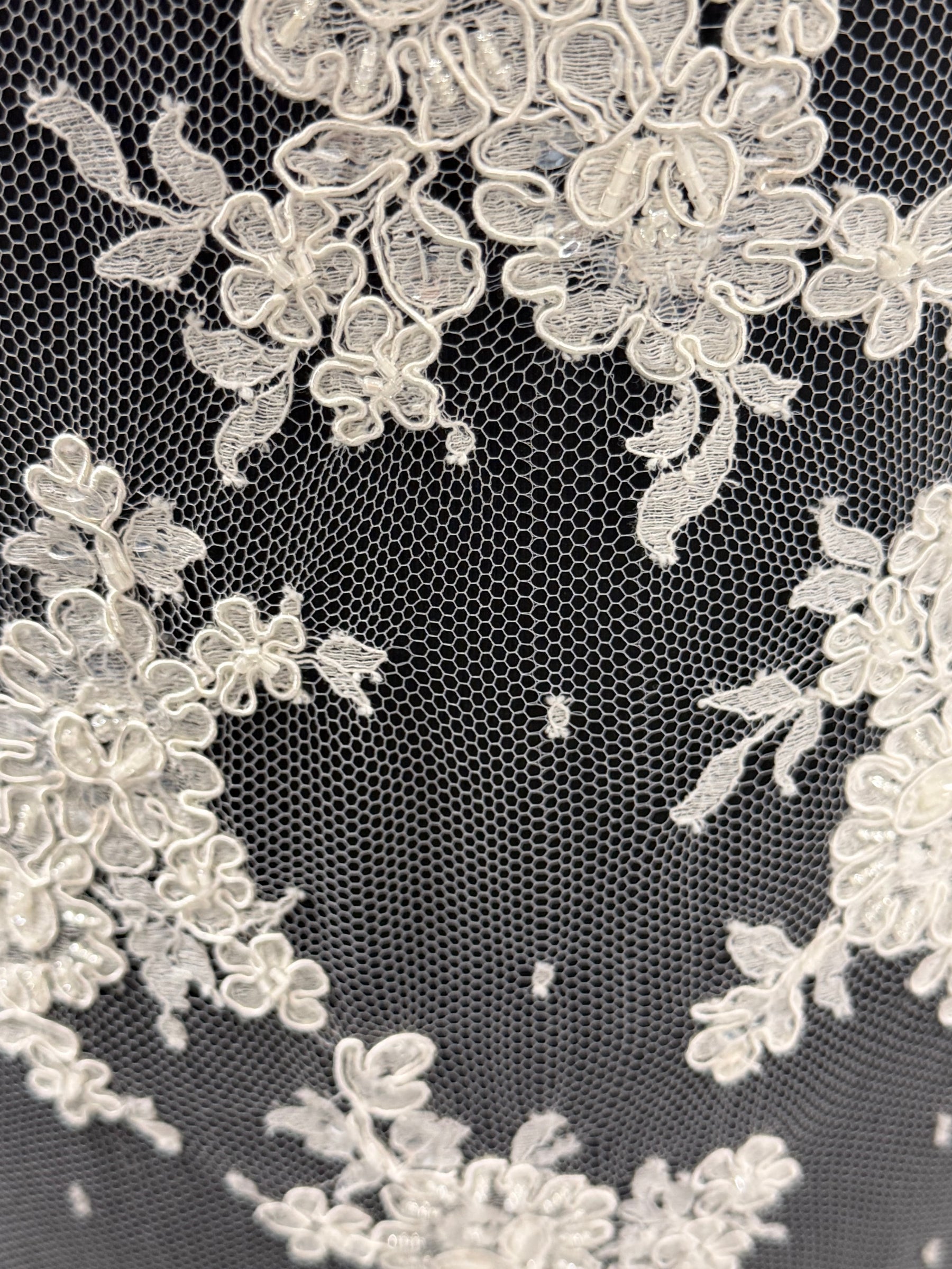 Ivory Corded & Beaded Chantilly Lace - P238