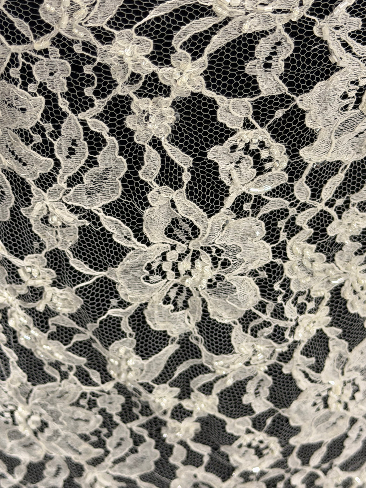 Ivory Beaded Chantilly Lace - P361
