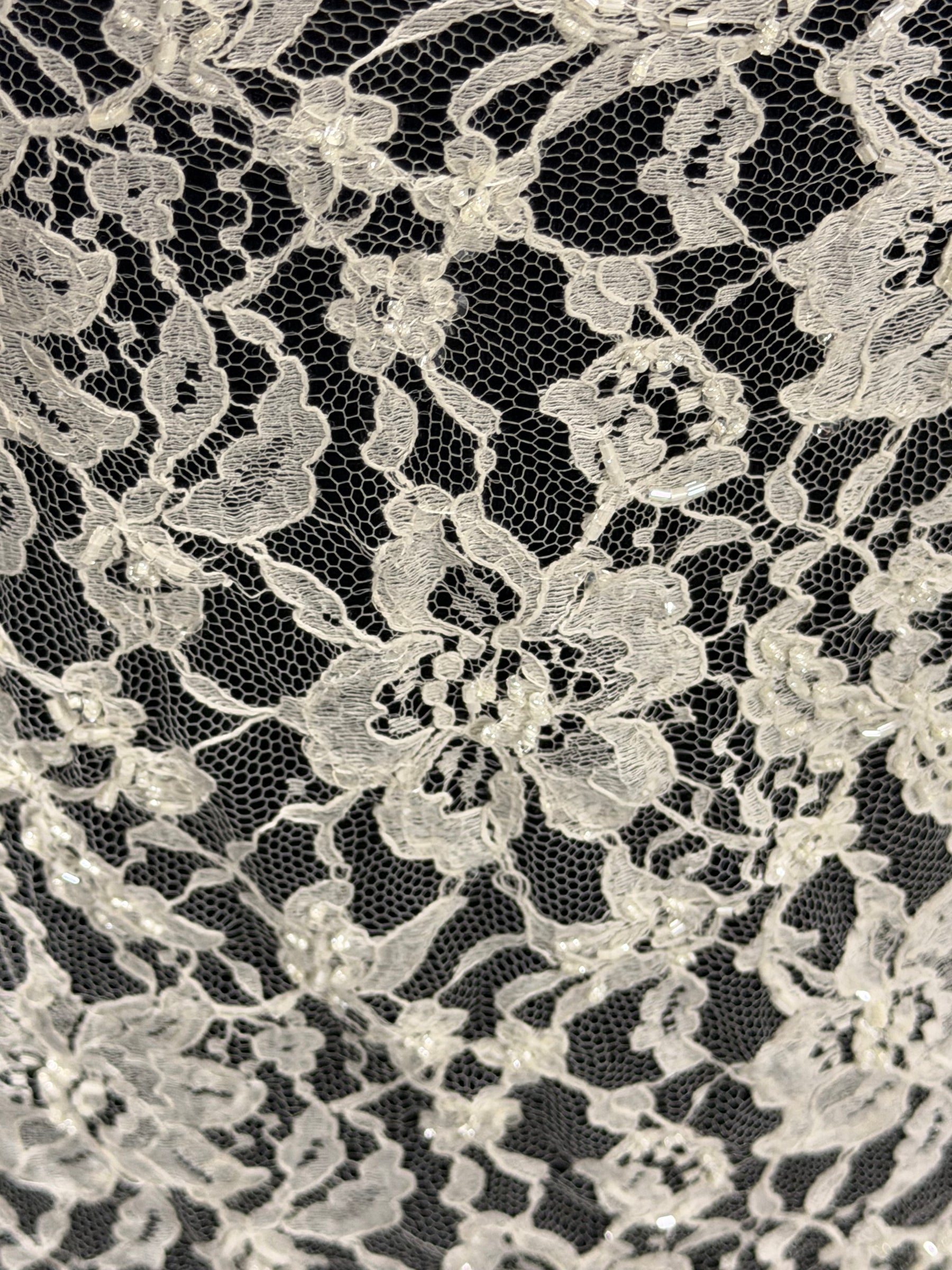 Ivory Beaded Chantilly Lace - P361