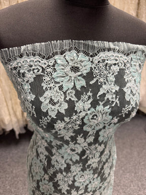 Duck Egg Blue Beaded Chantilly Lace - P360