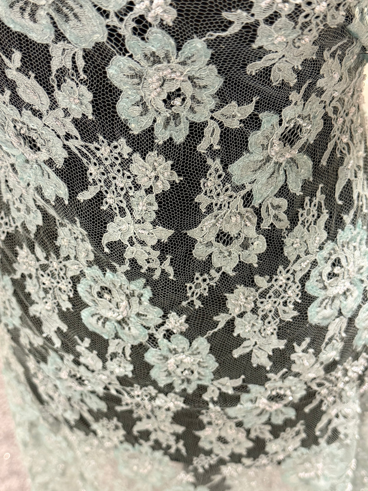 Duck Egg Blue Beaded Chantilly Lace - P360