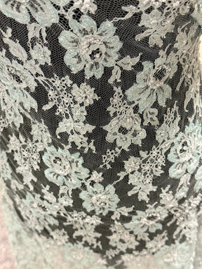 Duck Egg Blue Beaded Chantilly Lace - P360