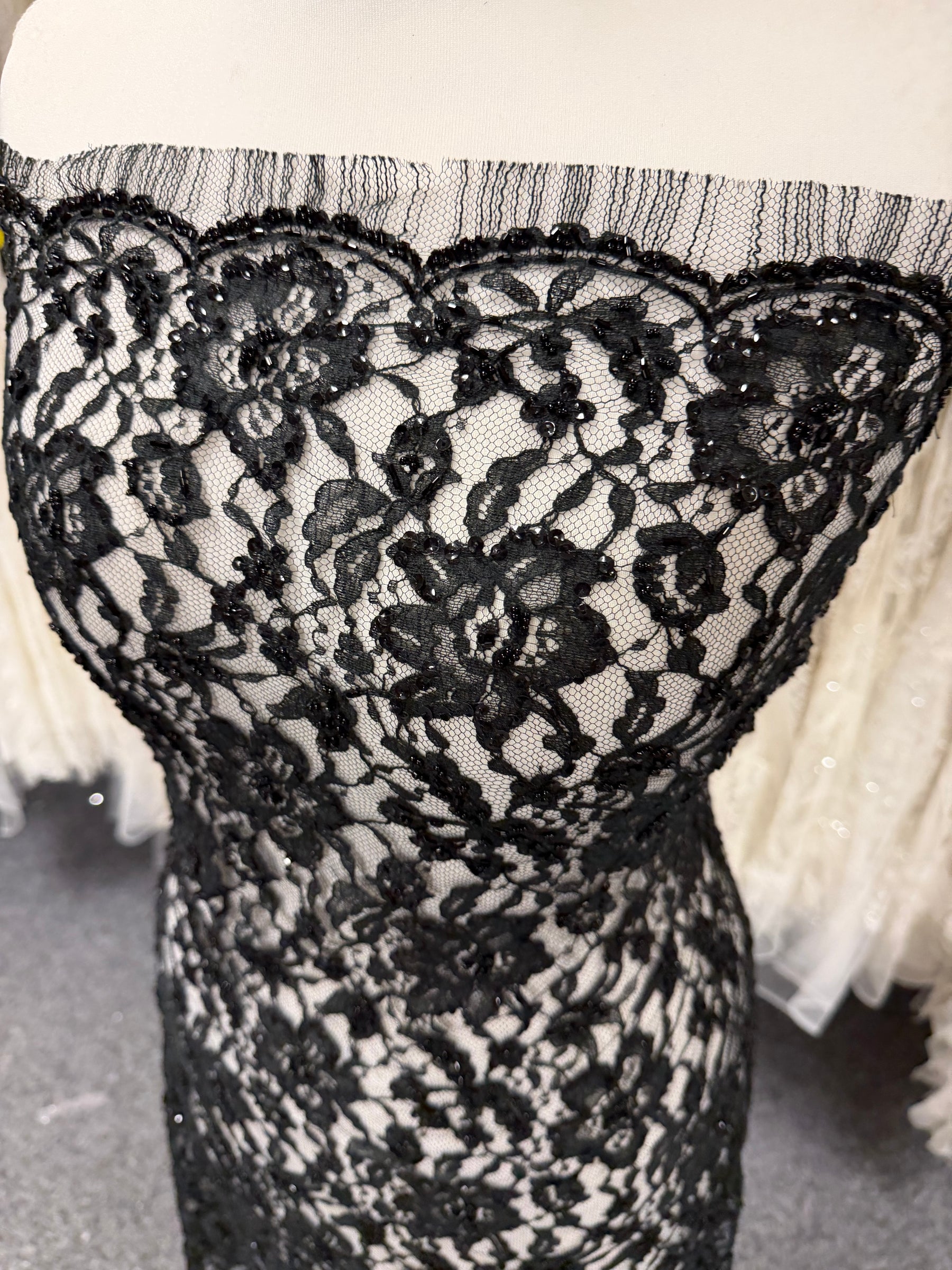 Black Beaded Chantilly Lace - P361