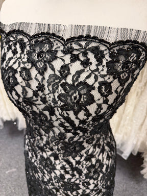 Black Beaded Chantilly Lace - P361