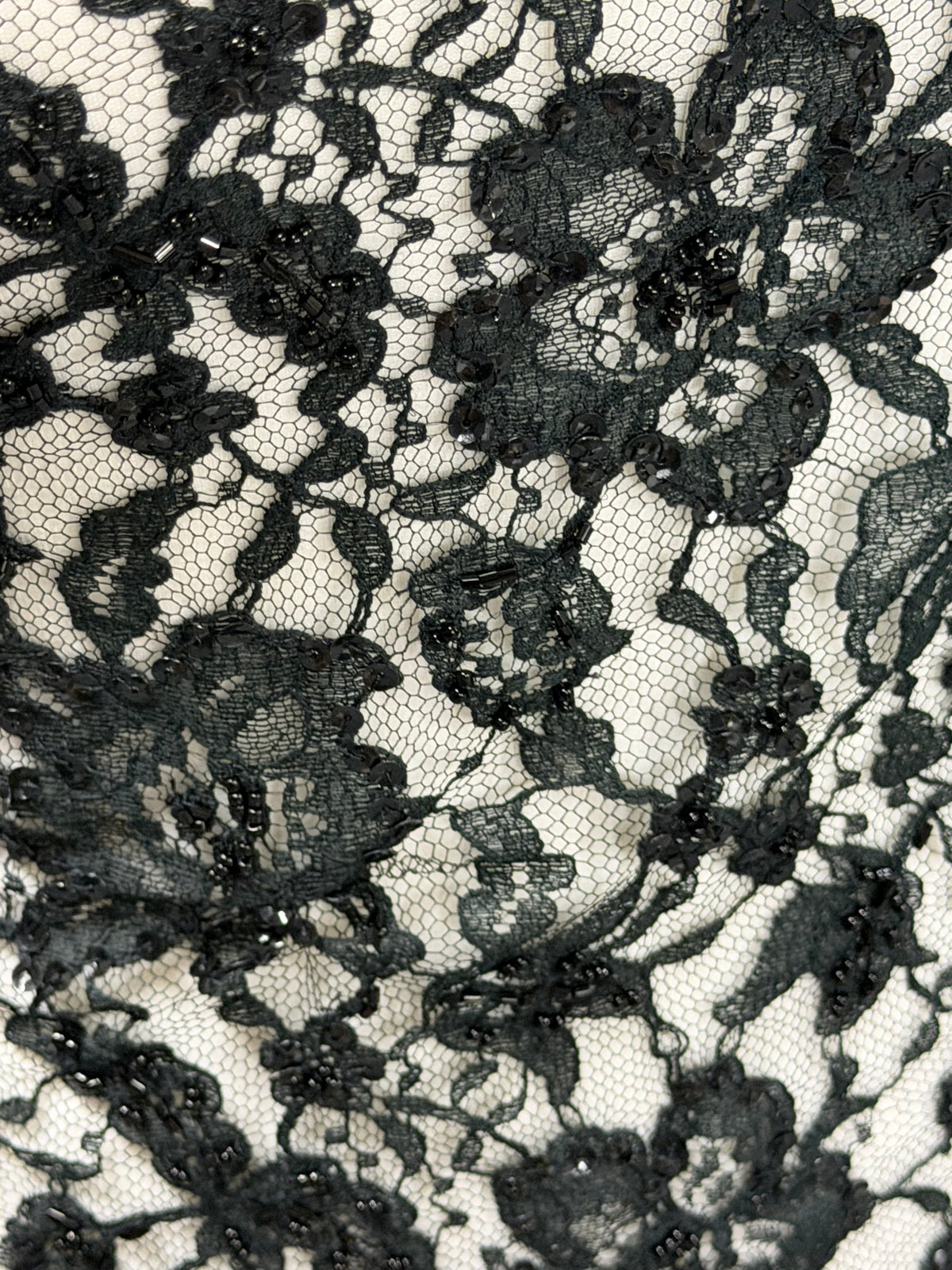 Black Beaded Chantilly Lace - P361