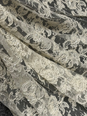Ivory Corded & Beaded Chantilly Lace - P207