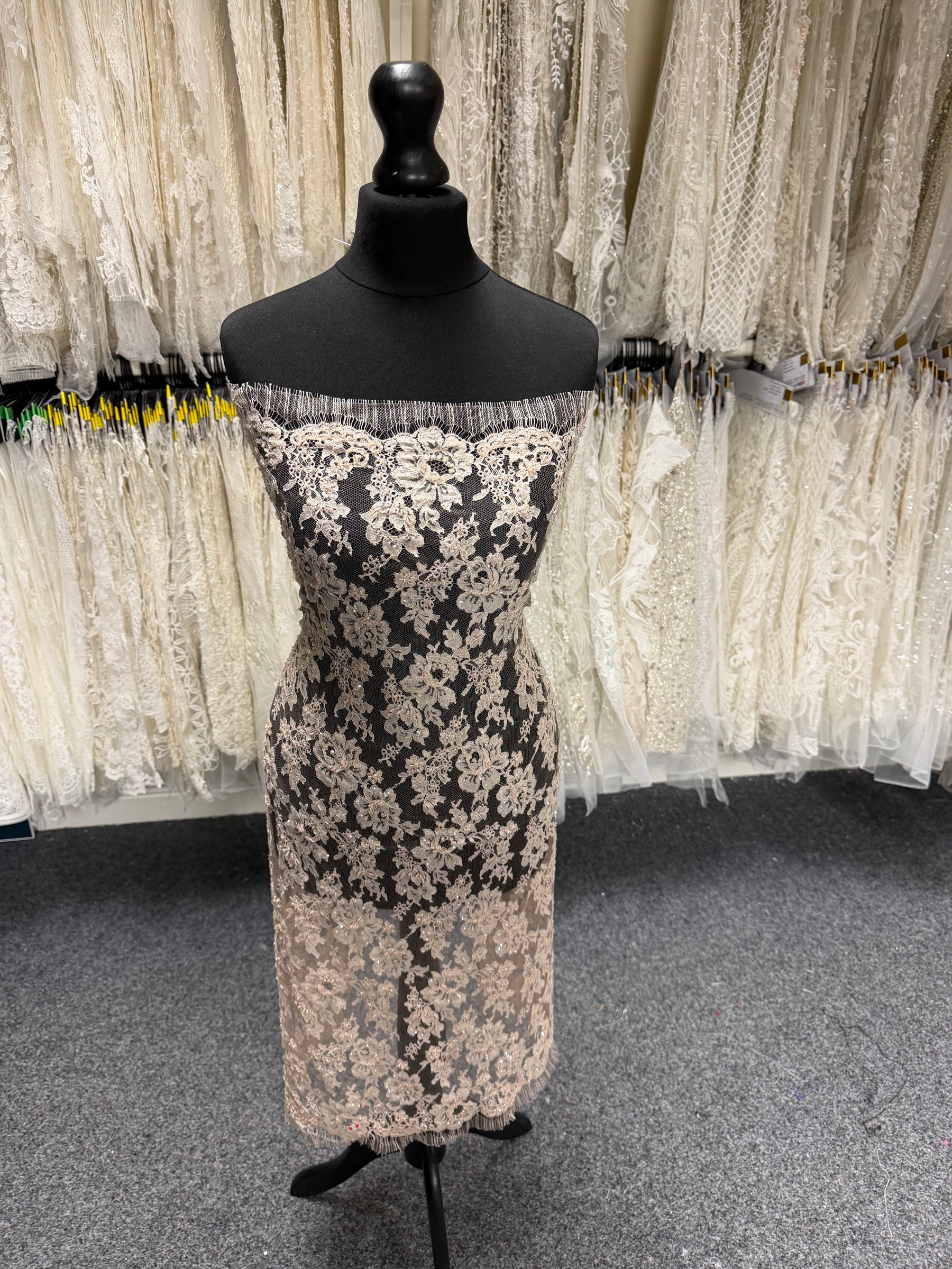 Antique Rose Beaded Chantilly Lace - P360