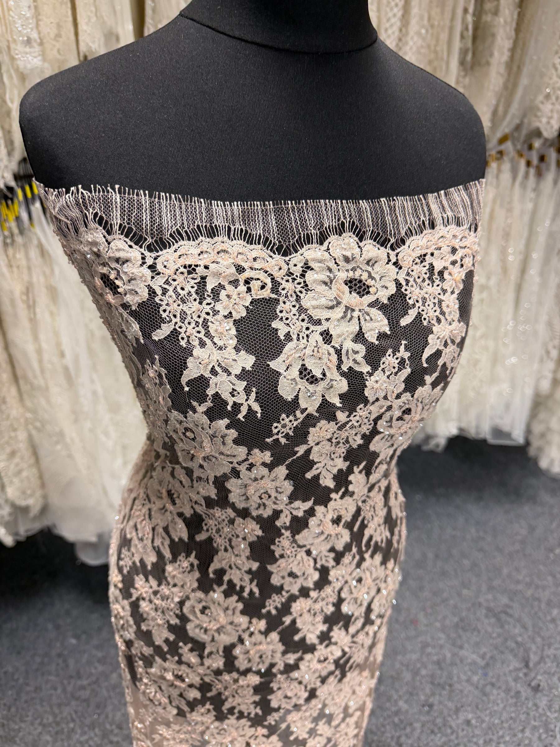 Antique Rose Beaded Chantilly Lace - P360