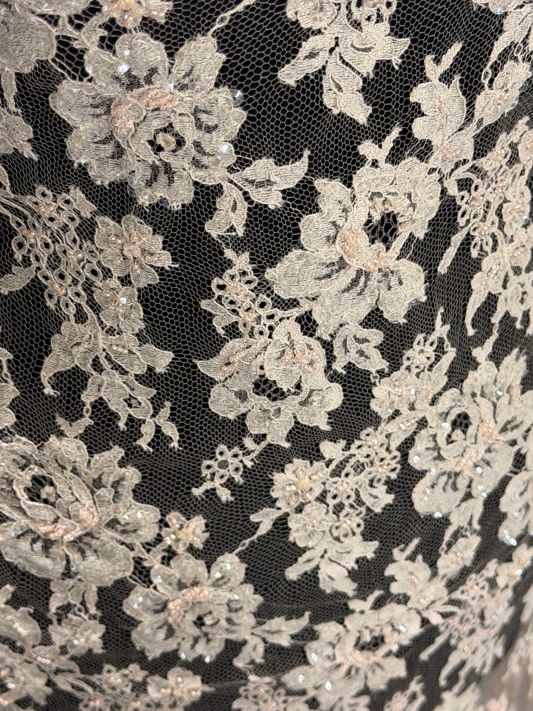 Antique Rose Beaded Chantilly Lace - P360