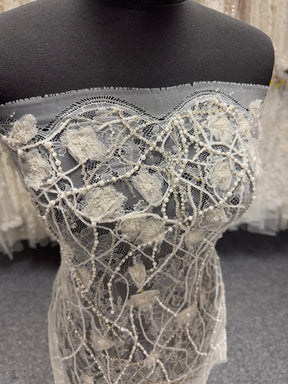 Ivory Beaded Chantilly Lace - P309