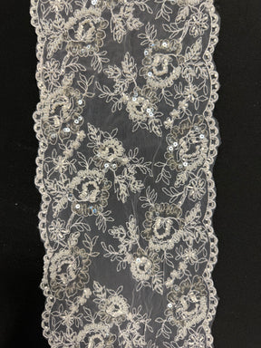 White Bead and Sequin Embellished Lace Trim - T277