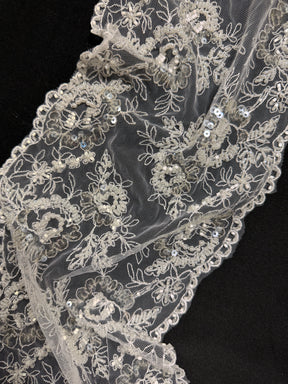White Bead and Sequin Embellished Lace Trim - T277