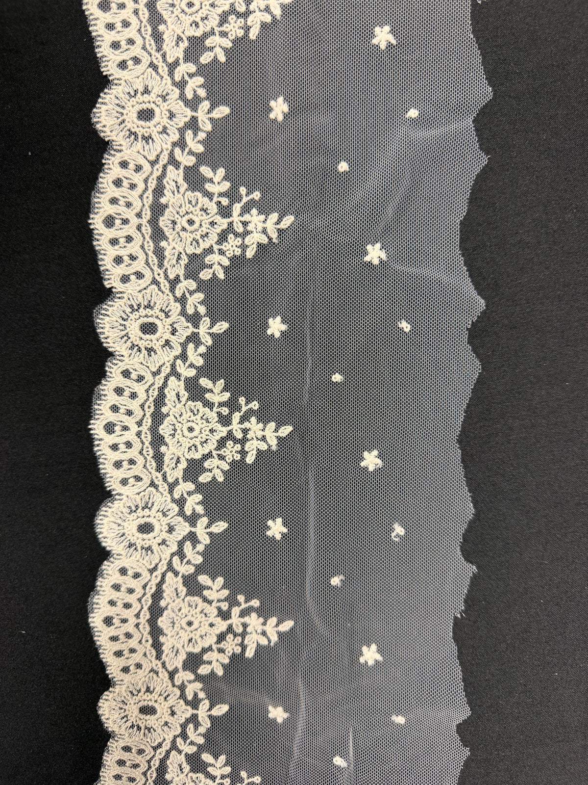 Ivory Embroidered Cotton Lace Trim - T275