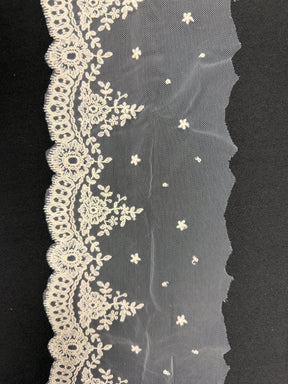 Ivory Embroidered Cotton Lace Trim - T275