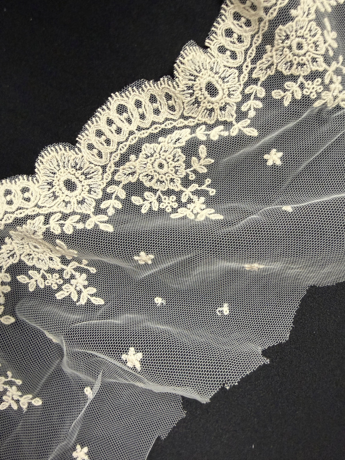 Ivory Embroidered Cotton Lace Trim - T275