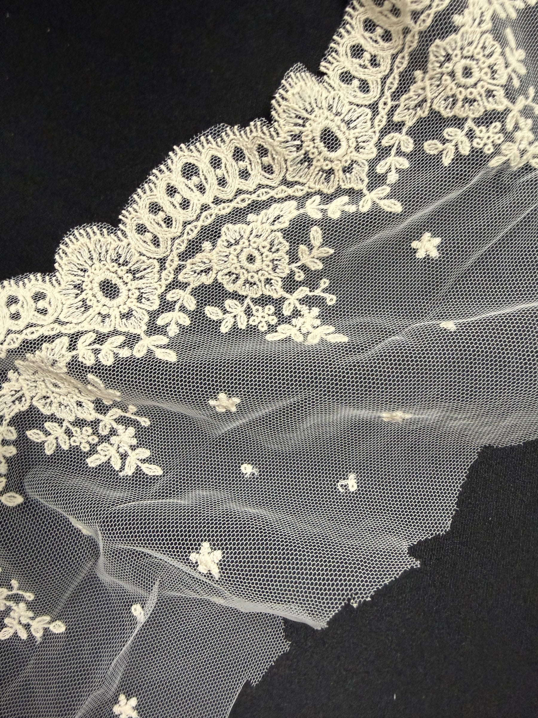 Ivory Embroidered Cotton Lace Trim - T275