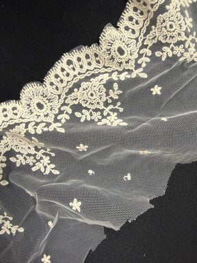 Ivory Embroidered Cotton Lace Trim - T275