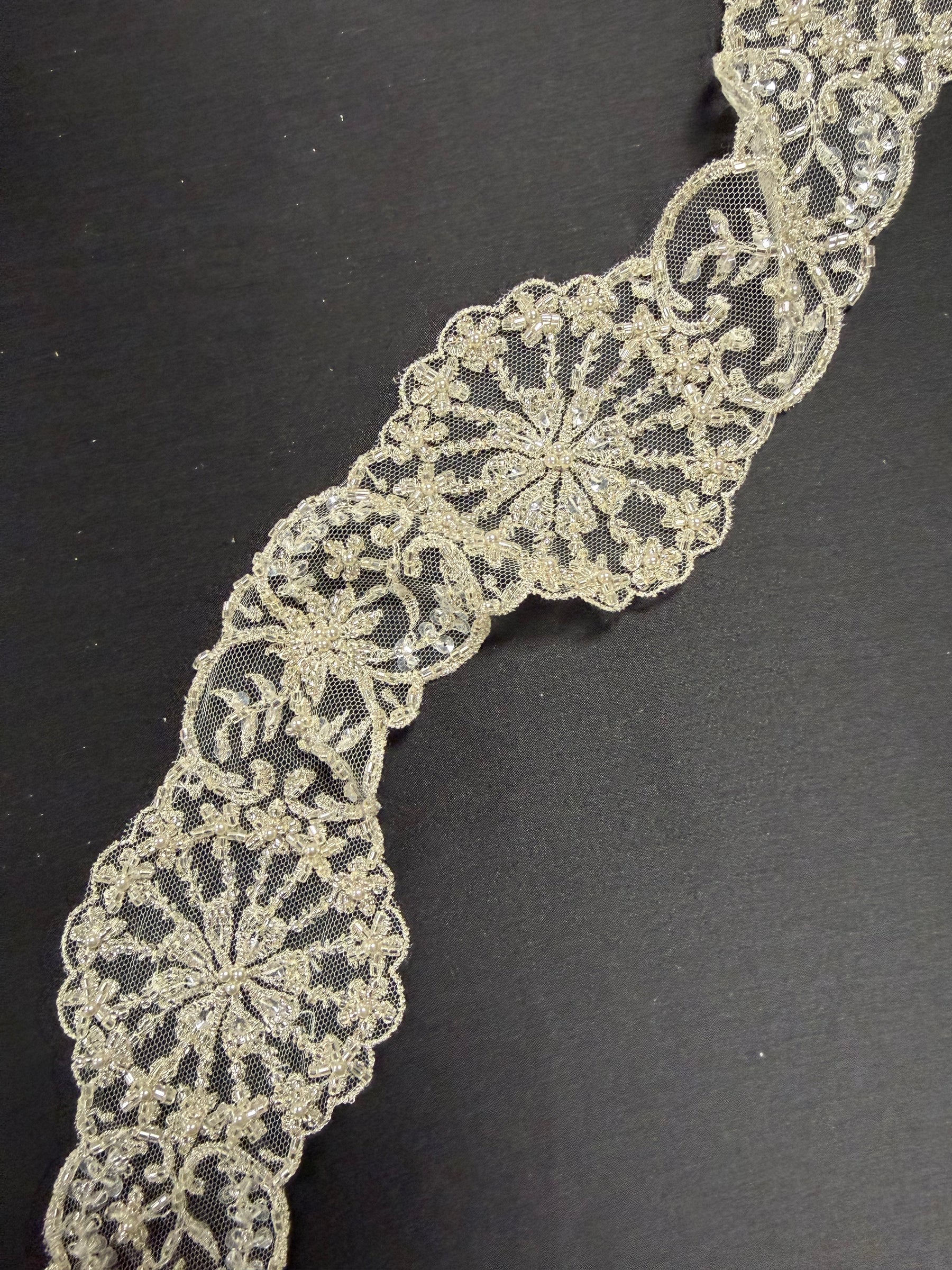 Ivory Beaded Lace Trim - T203