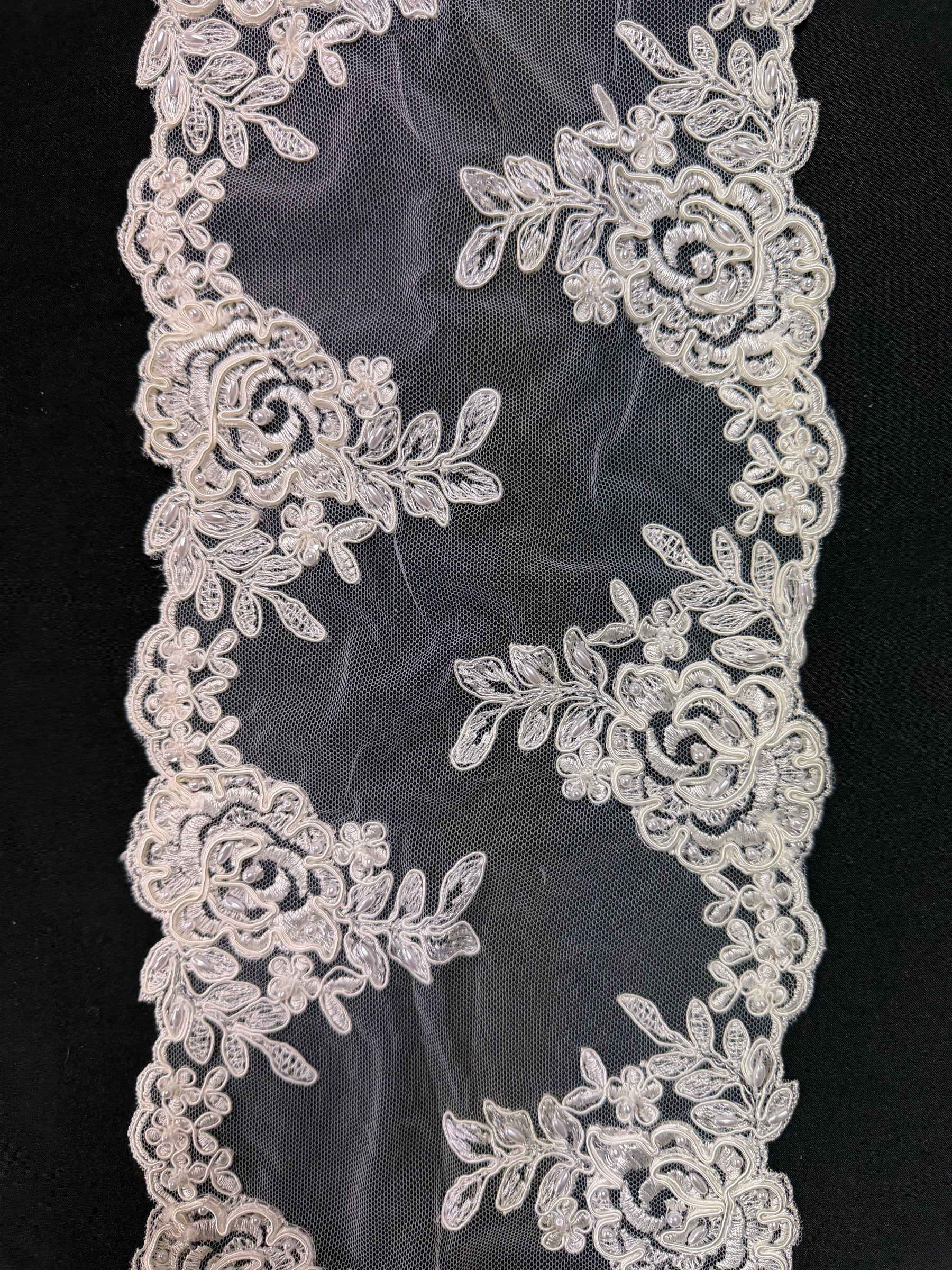 Ivory Corded and Beaded Lace Trim - T32