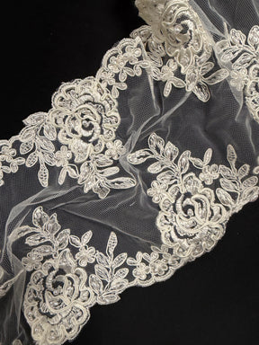 Ivory Corded and Beaded Lace Trim - T32