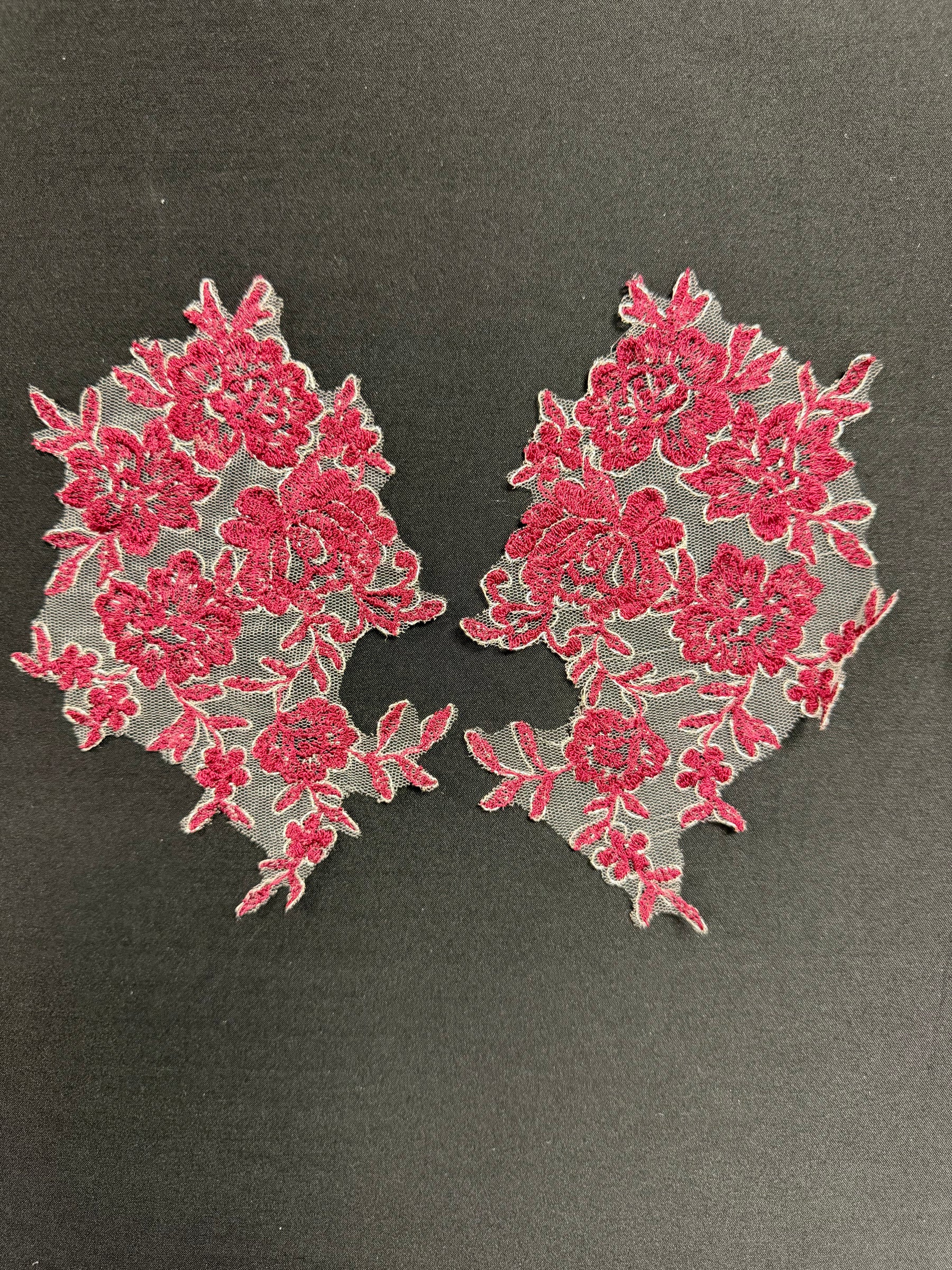 Wine and Silver Lace Appliques - T42