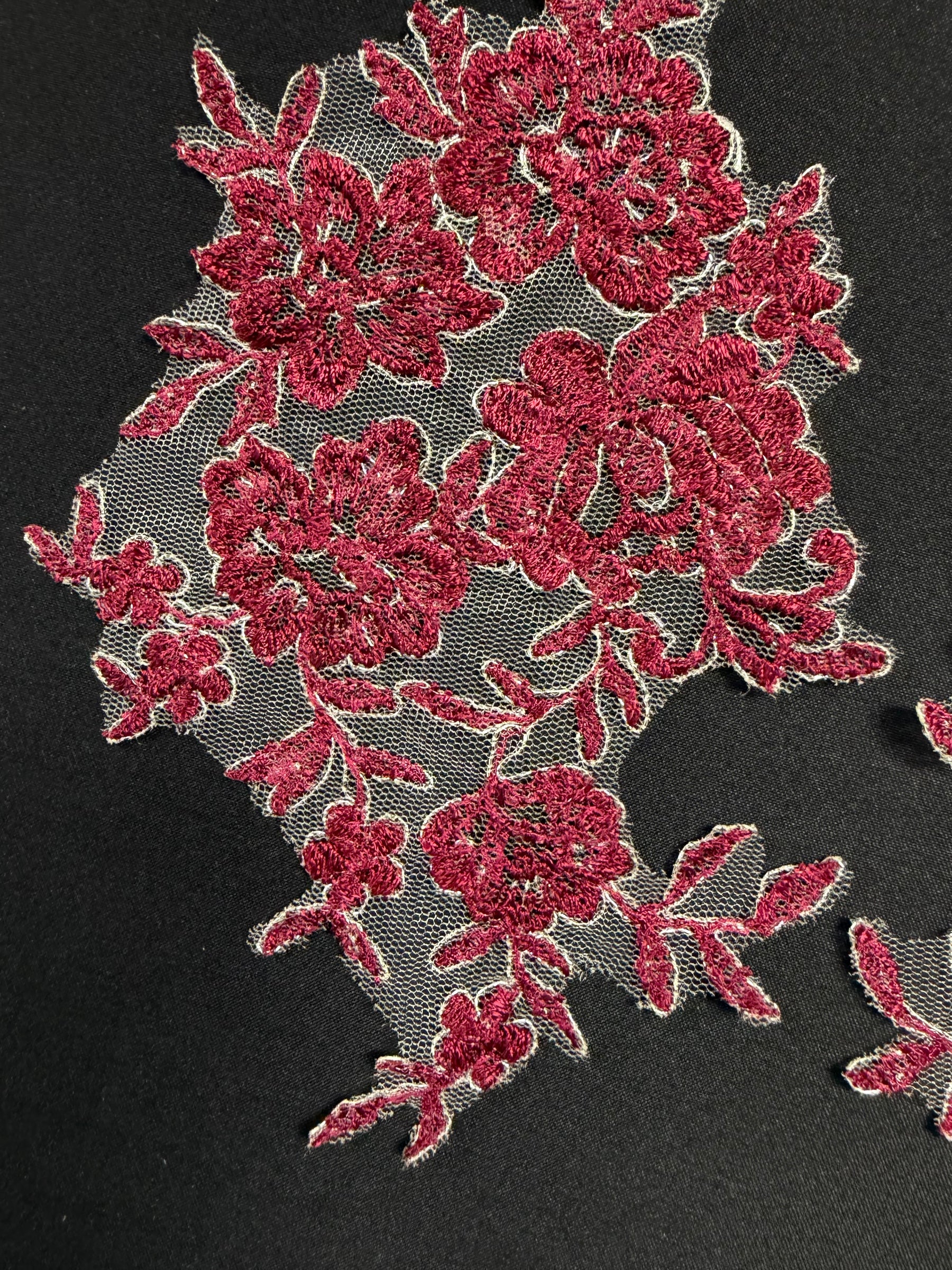 Wine and Silver Lace Appliques - T42