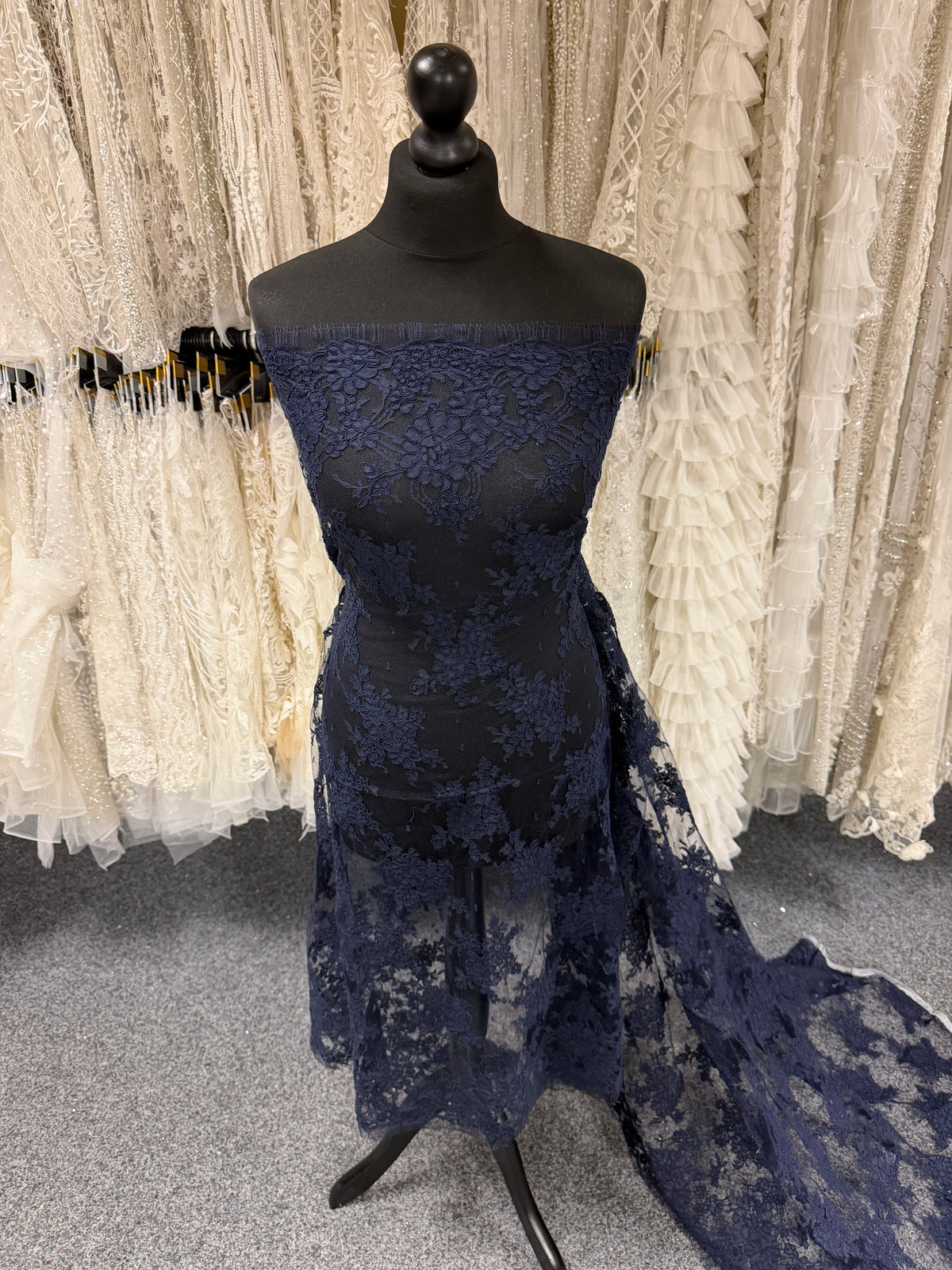 Navy Corded Chantilly Lace - P237