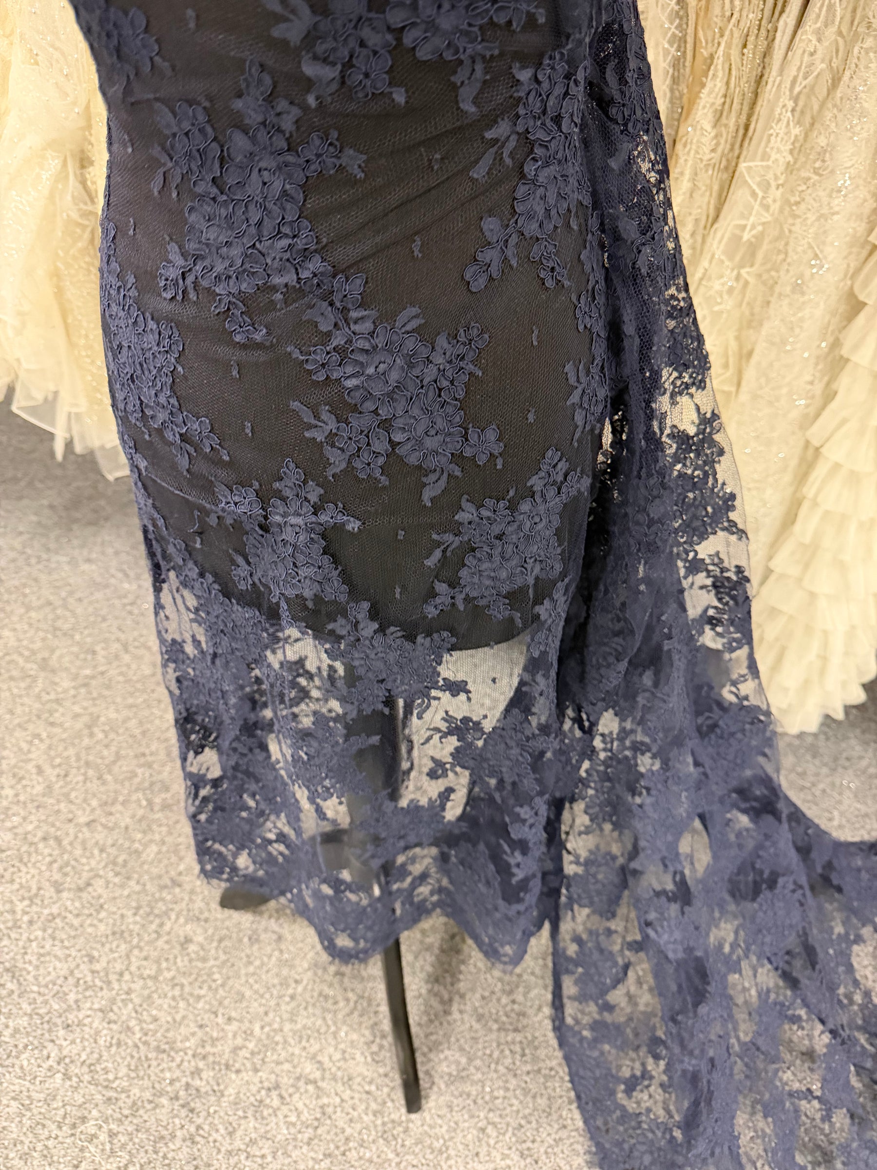 Navy Corded Chantilly Lace - P237