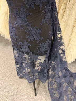Navy Corded Chantilly Lace - P237