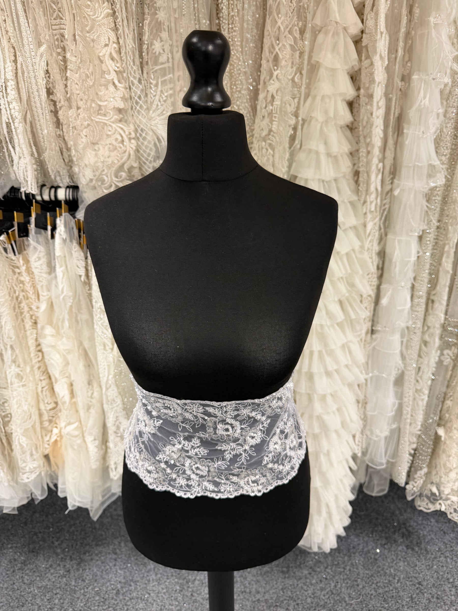 White Bead and Sequin Embellished Lace Trim - T277