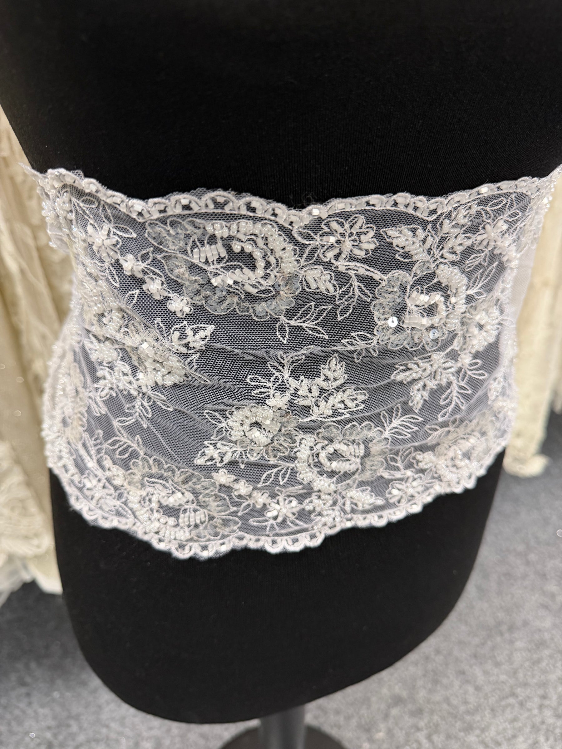 White Bead and Sequin Embellished Lace Trim - T277