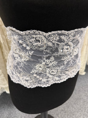 White Bead and Sequin Embellished Lace Trim - T277