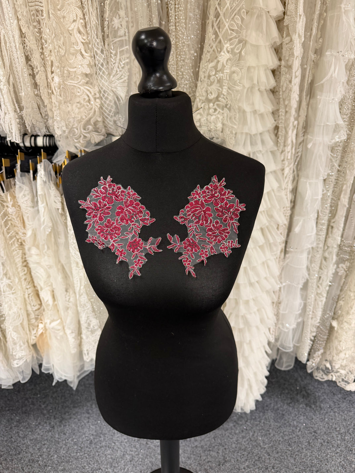 Wine and Silver Lace Appliques - T42